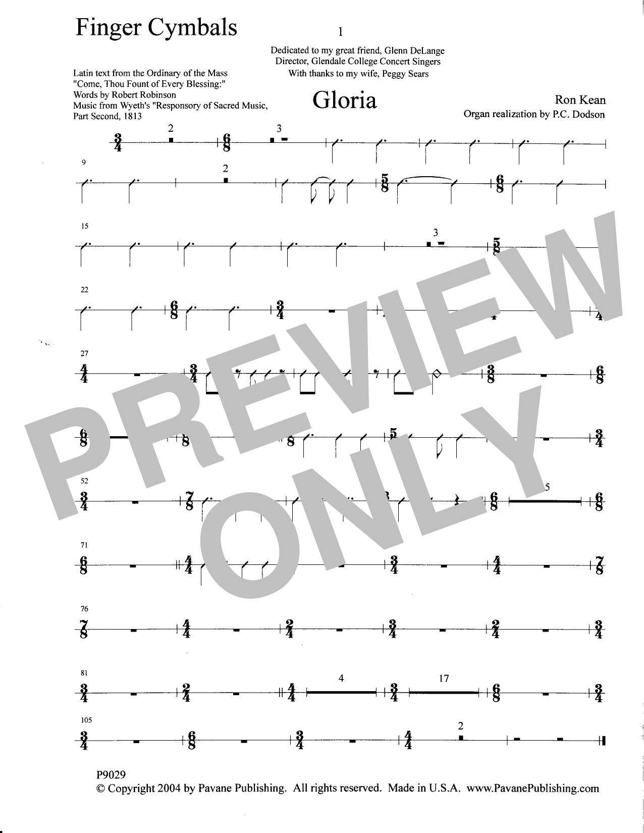 Ron Kean Gloria - Finger Cymbals sheet music notes and chords arranged for Choir Instrumental Pak