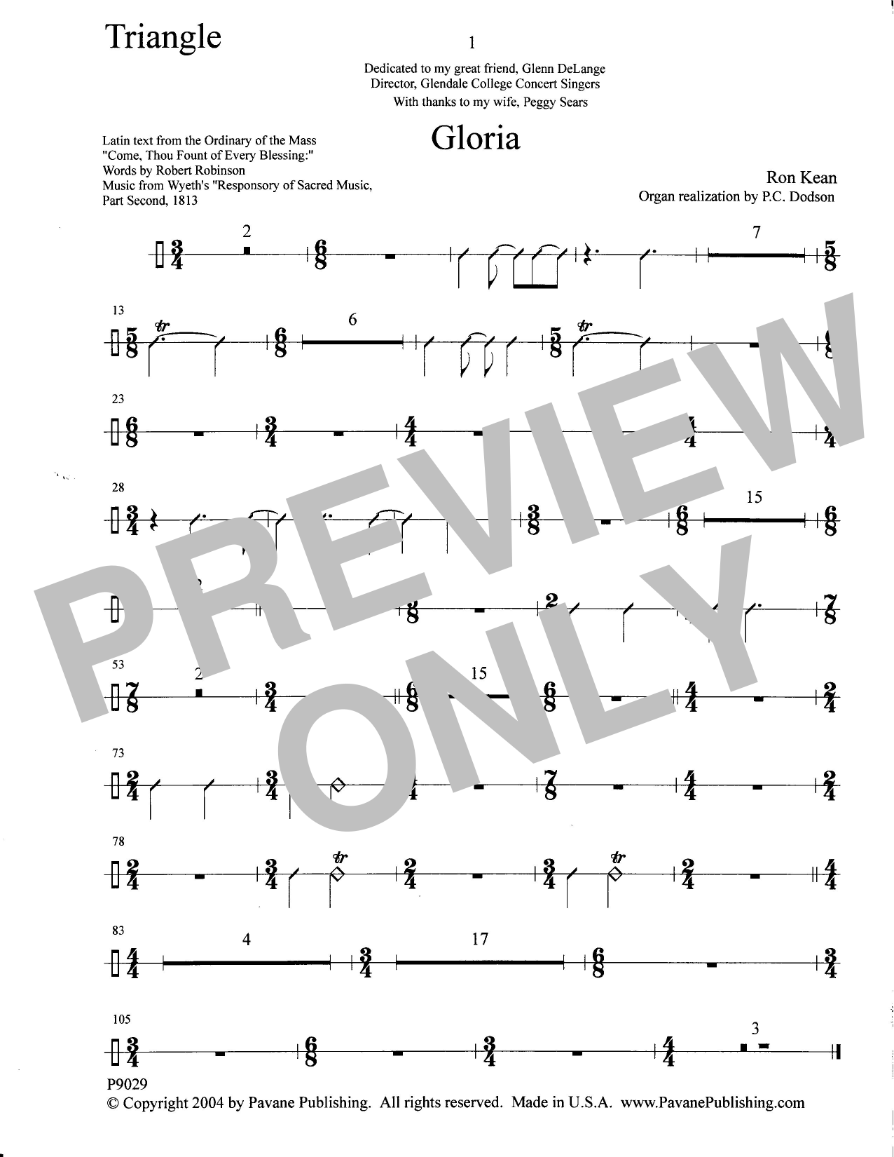 Ron Kean Gloria - Triangle sheet music notes and chords arranged for Choir Instrumental Pak