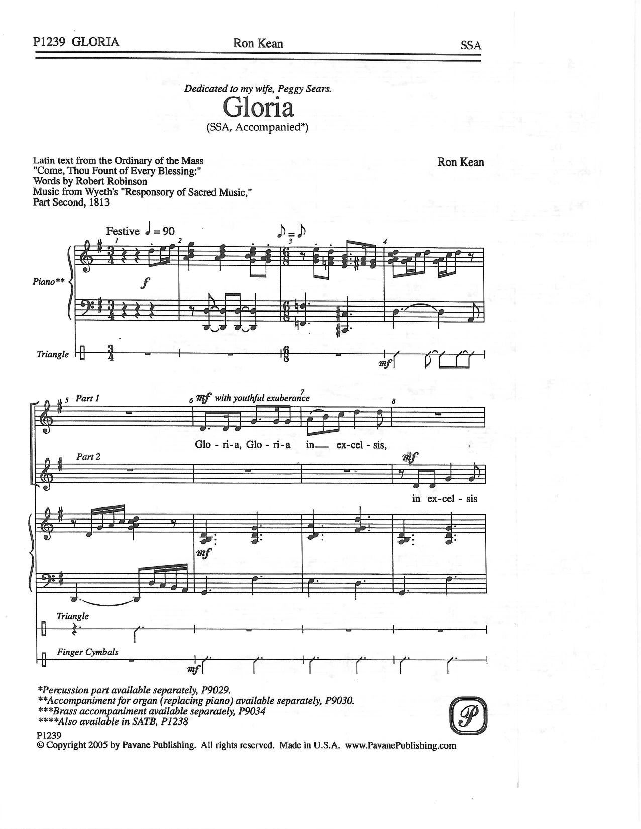 Ron Kean Gloria sheet music notes and chords arranged for SSA Choir