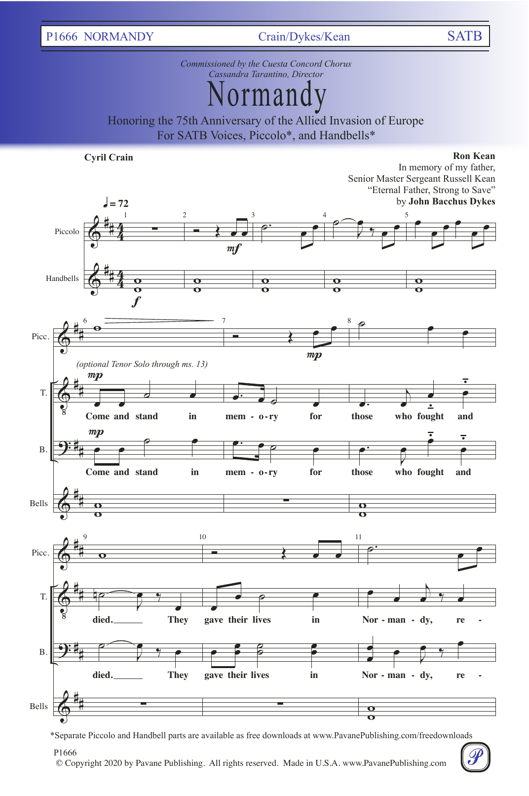 Ron Kean Normandy sheet music notes and chords arranged for SATB Choir