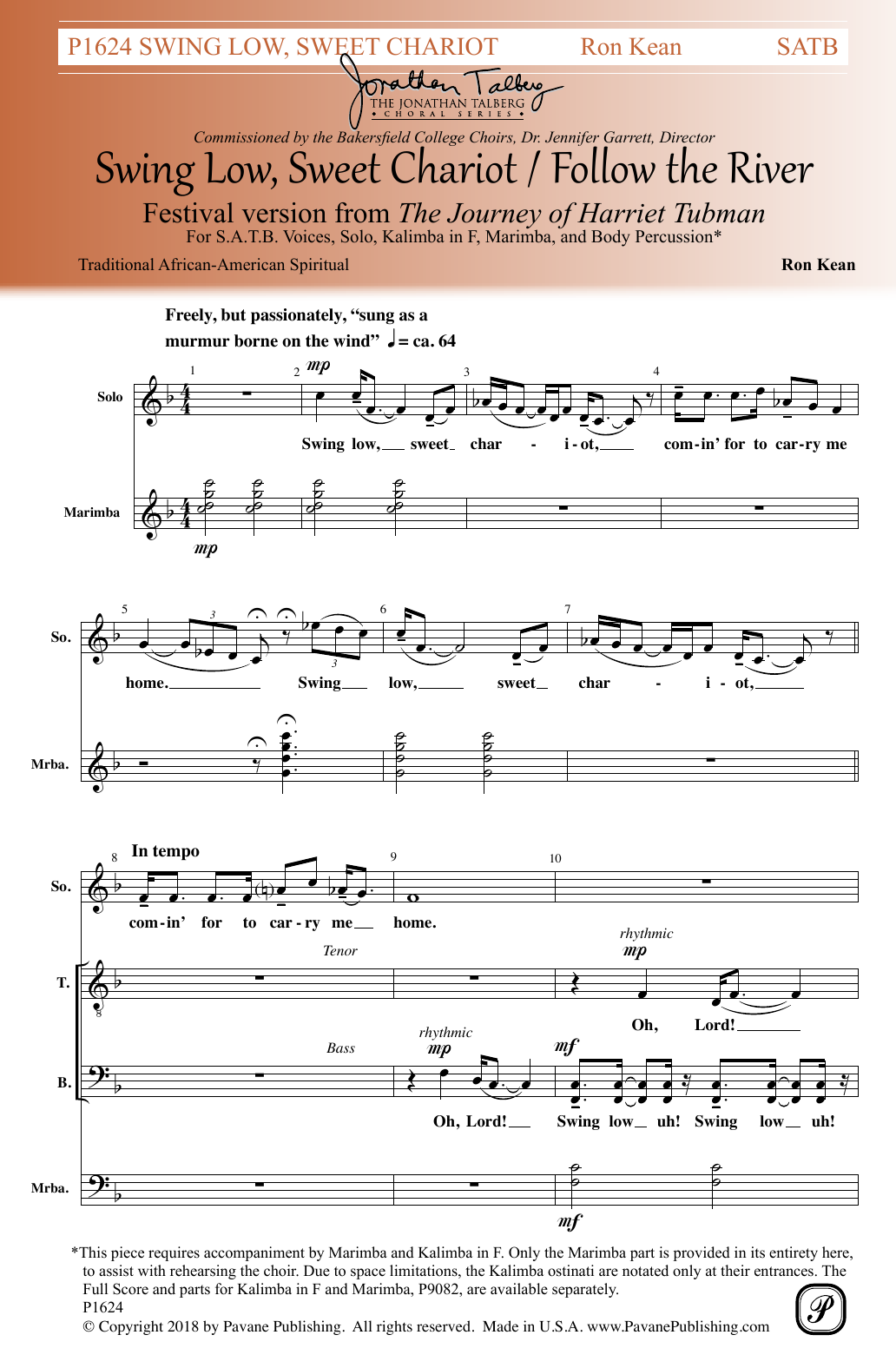 Ron Kean Sing Low, Sweet Chariot / Follow The River sheet music notes and chords arranged for SATB Choir