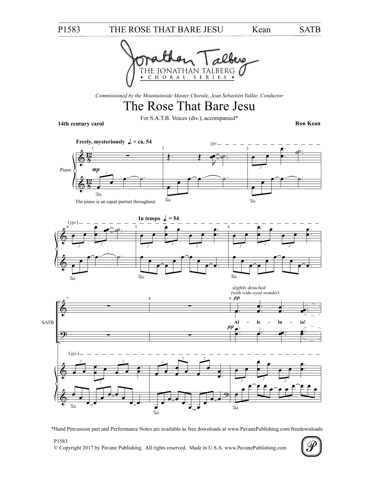Ron Kean The Rose that Bare Jesu sheet music notes and chords arranged for SATB Choir