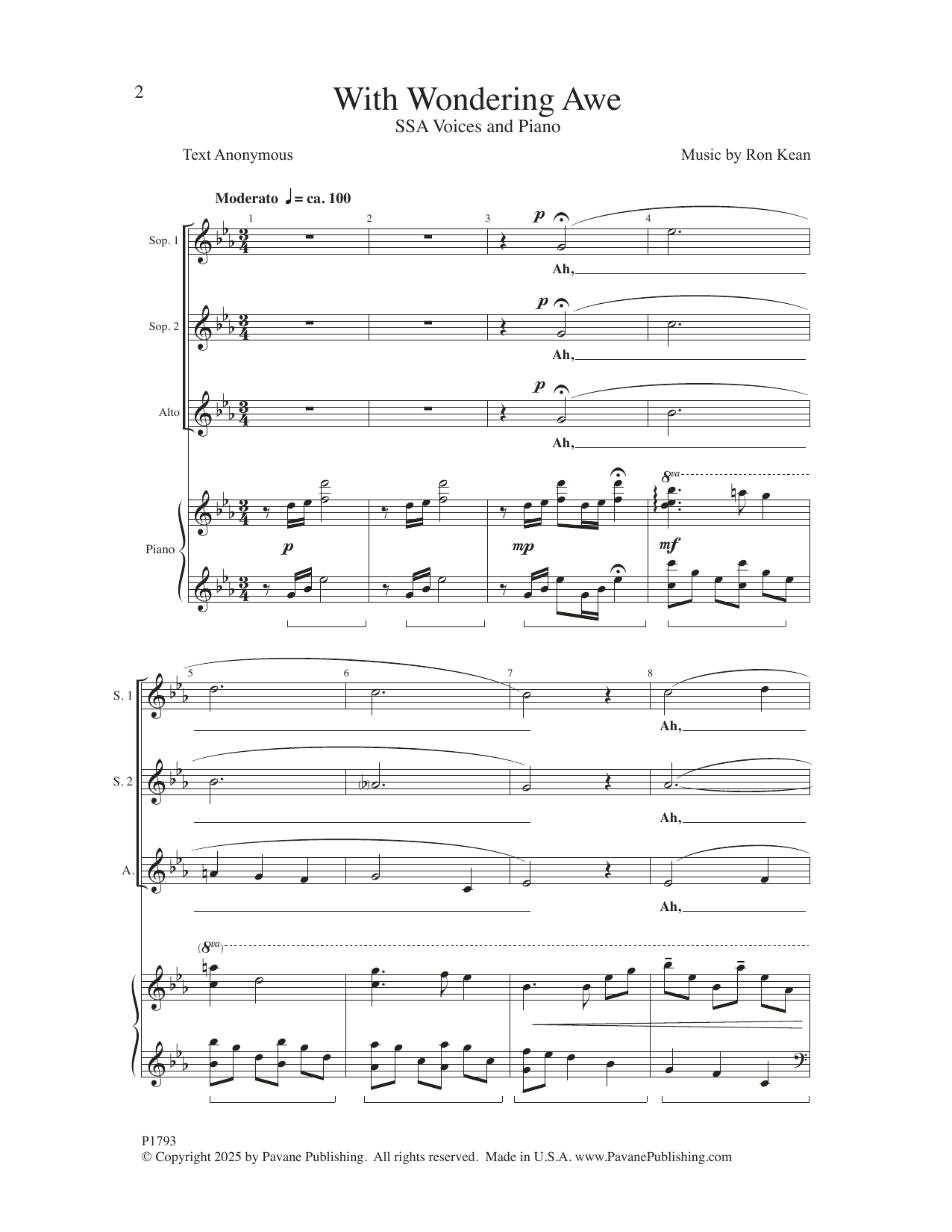 Ron Kean With Wondering Awe sheet music notes and chords arranged for SATB Choir