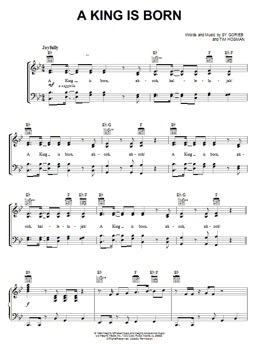Ron Kenoly A King Is Born sheet music notes and chords arranged for Piano, Vocal & Guitar Chords (Right-Hand Melody)