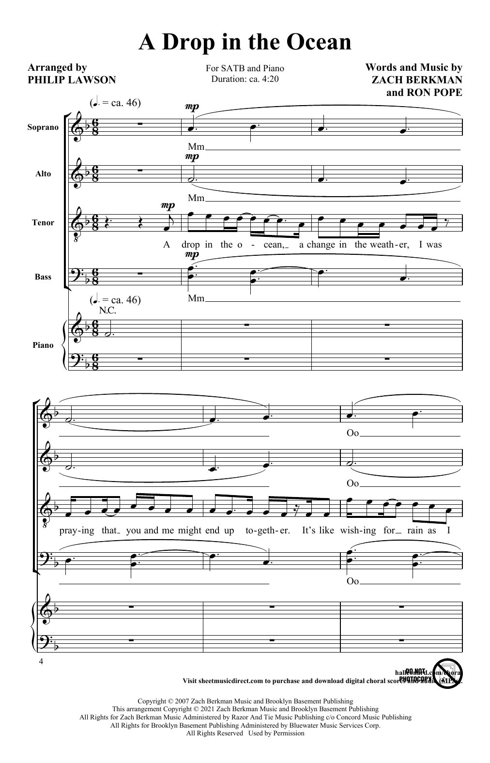 Ron Pope A Drop In The Ocean (arr. Philip Lawson) sheet music notes and chords arranged for SATB Choir