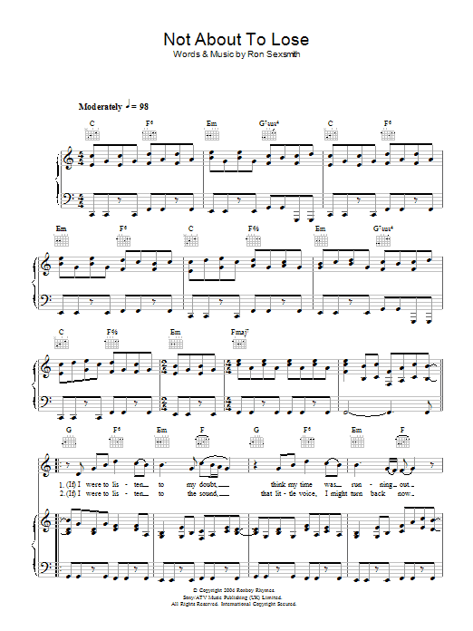 Ron Sexsmith Not About To Lose sheet music notes and chords arranged for Piano, Vocal & Guitar Chords