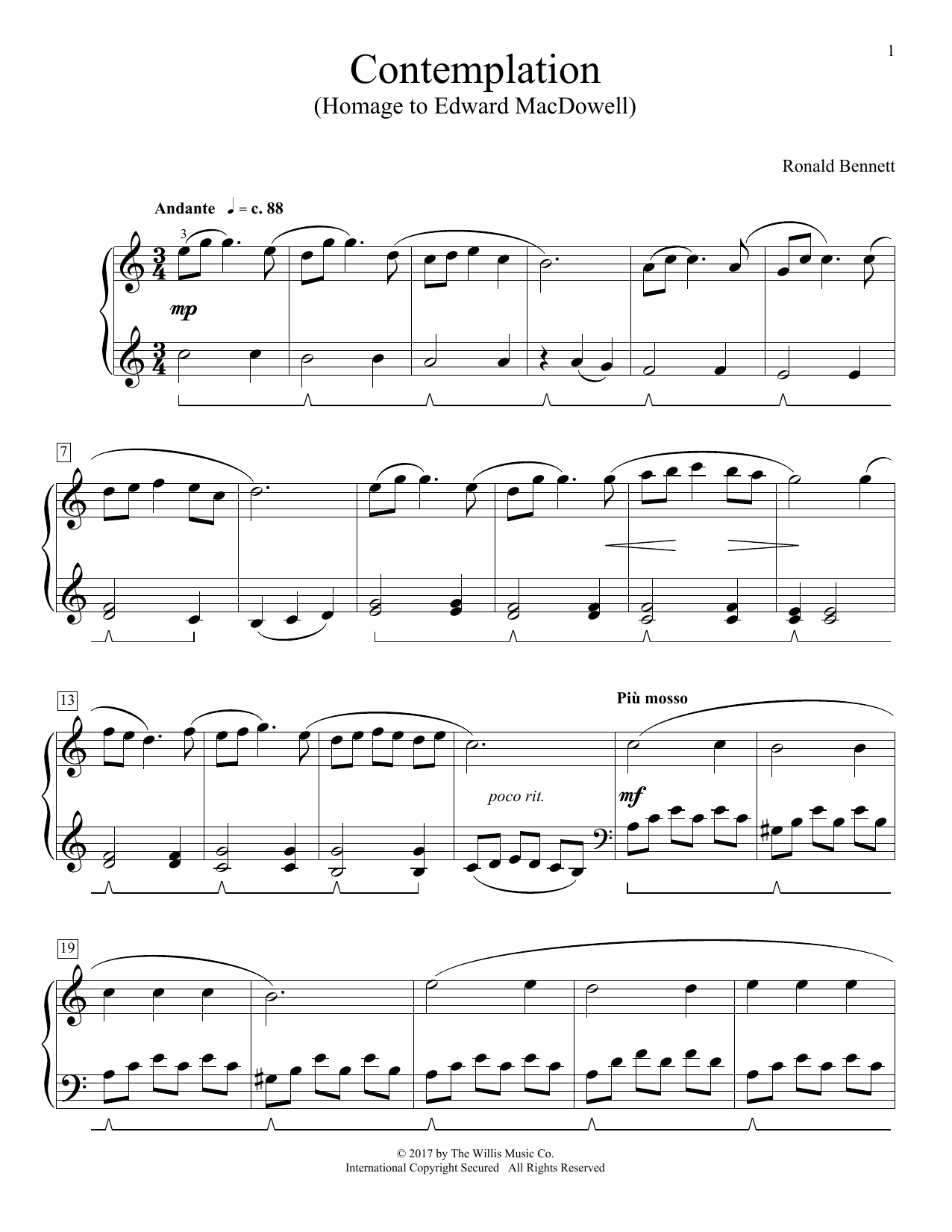 Ronald Bennett Contemplation (Homage To Edward MacDowell) sheet music notes and chords arranged for Educational Piano