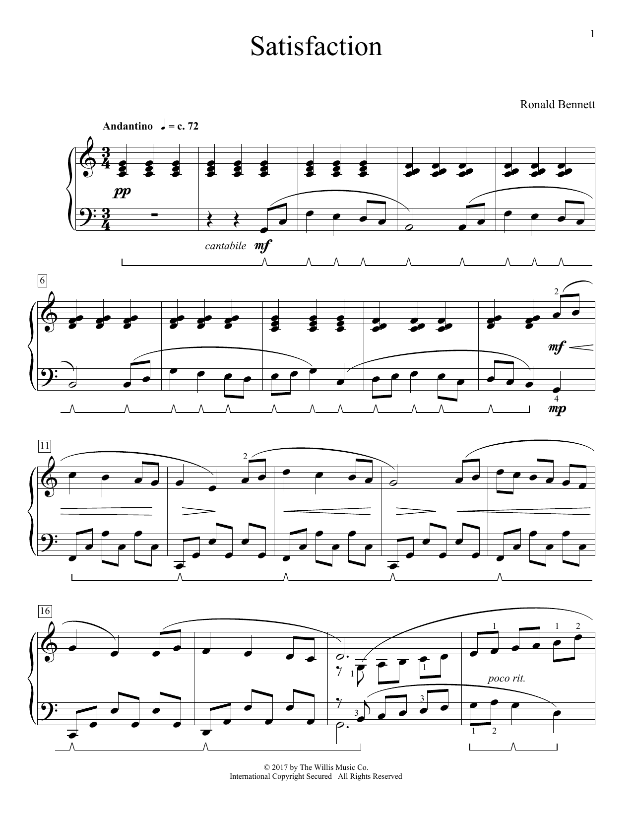 Ronald Bennett Satisfaction sheet music notes and chords arranged for Educational Piano