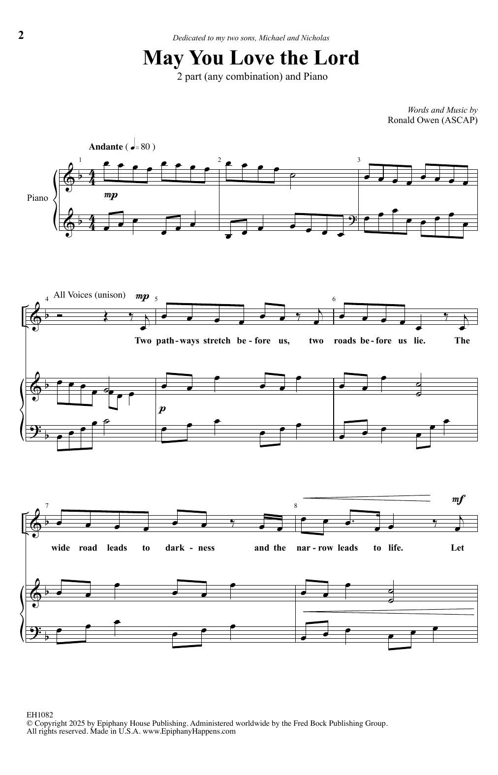 Ronald Owen May You Love The Lord sheet music notes and chords arranged for 2-Part Choir
