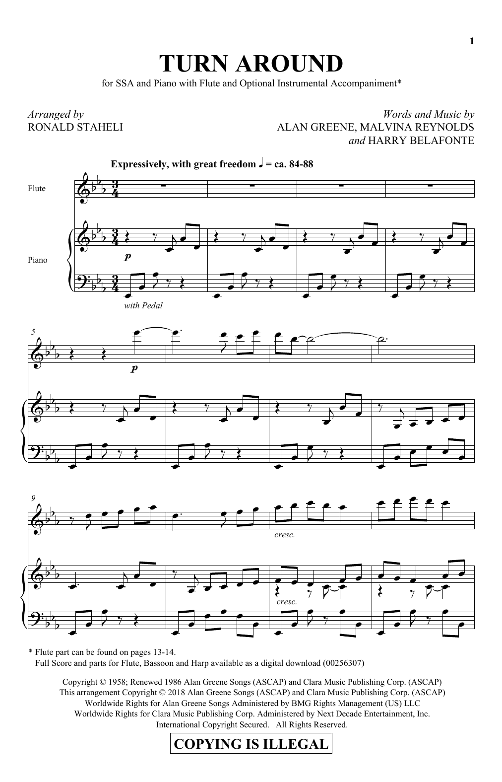 Ronald Staheli Turn Around sheet music notes and chords arranged for SSA Choir