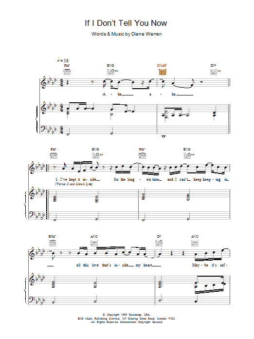 Ronan Keating If I Don't Tell You Now sheet music notes and chords arranged for Piano, Vocal & Guitar Chords