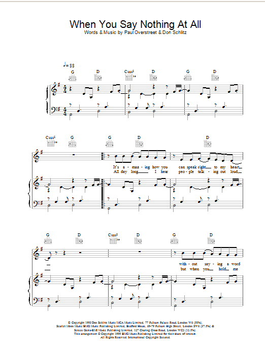 Ronan Keating When You Say Nothing At All sheet music notes and chords arranged for Piano Chords/Lyrics