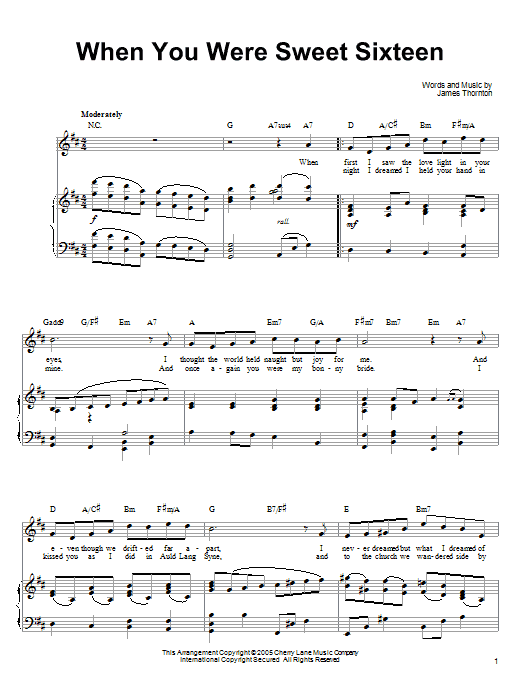 Ronan Tynan When You Were Sweet Sixteen sheet music notes and chords arranged for Piano, Vocal & Guitar Chords (Right-Hand Melody)