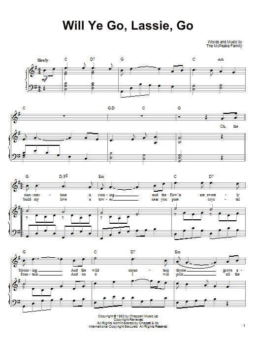 Ronan Tynan Will Ye Go, Lassie, Go sheet music notes and chords arranged for Piano, Vocal & Guitar Chords (Right-Hand Melody)