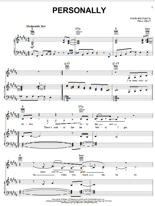 Ronnie McDowell Personally sheet music notes and chords arranged for Piano, Vocal & Guitar Chords (Right-Hand Melody)