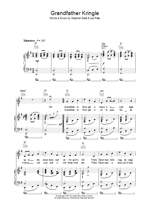 Ronnie Ronalde Grandfather Kringle sheet music notes and chords arranged for Piano, Vocal & Guitar Chords