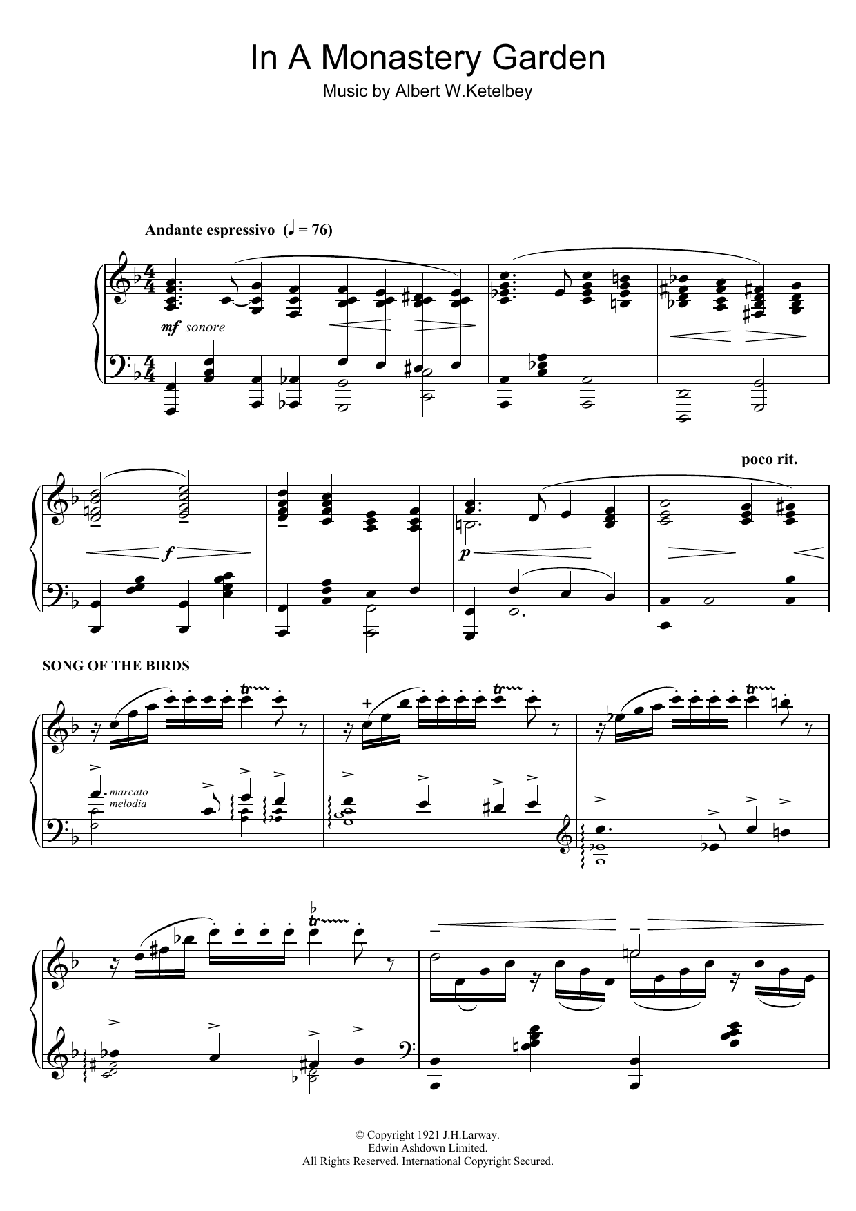 Ronnie Ronalde In A Monastery Garden sheet music notes and chords arranged for Piano Solo