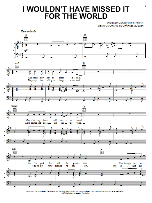 Ronnie Milsap I Wouldn't Have Missed It For The World sheet music notes and chords. Download Printable PDF.