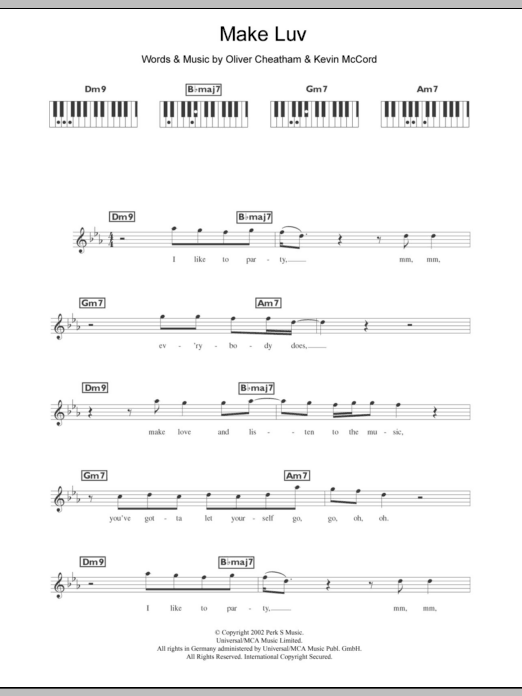Room 5 featuring Oliver Cheatham Make Luv sheet music notes and chords arranged for Piano Chords/Lyrics