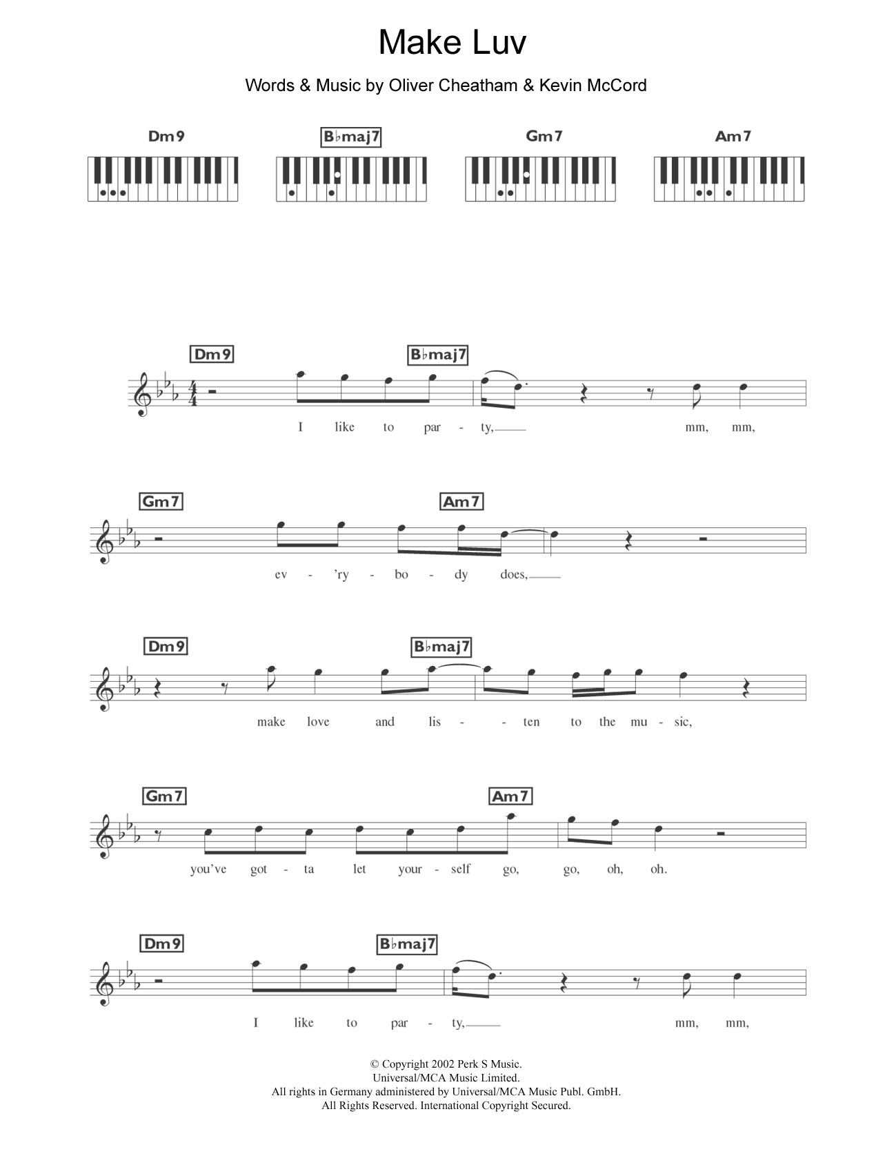 Room 5 Make Luv (featuring Oliver Cheatham) sheet music notes and chords arranged for Piano Chords/Lyrics