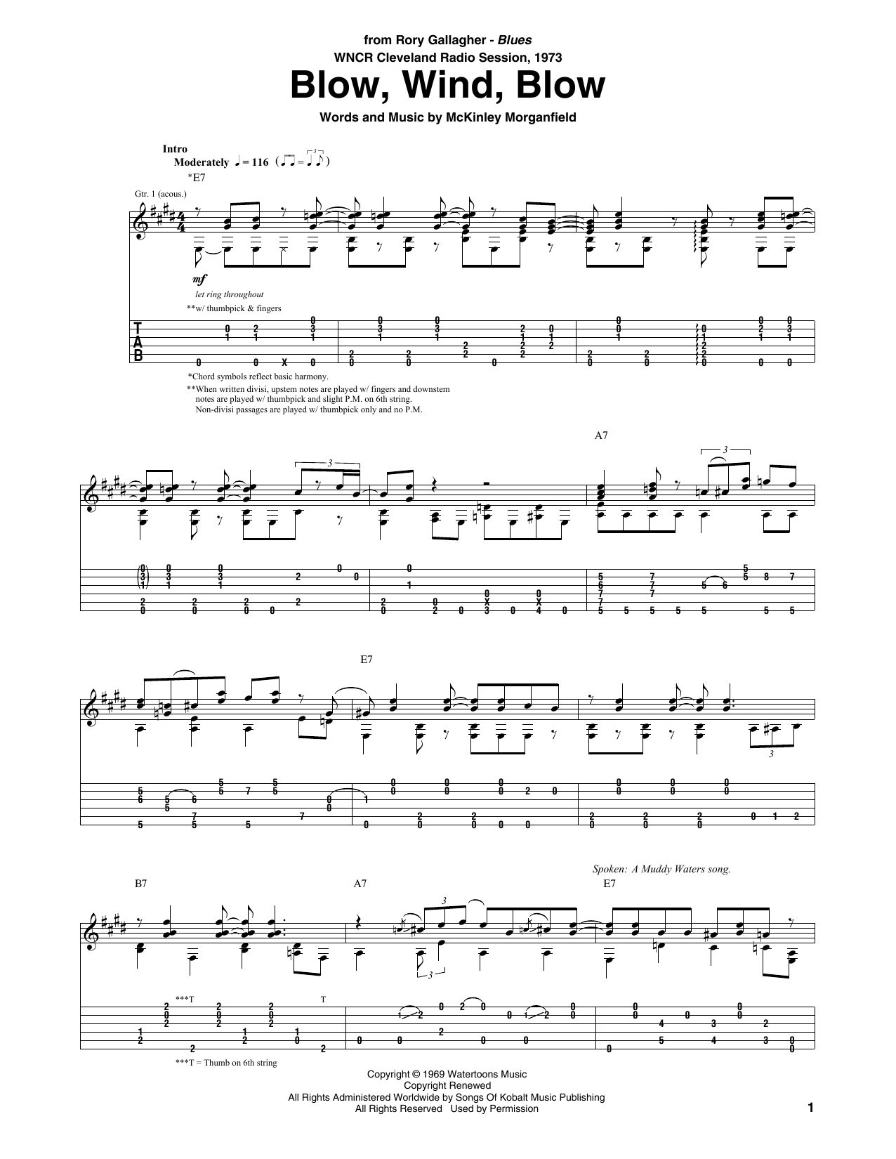 Rory Gallagher Blow, Wind, Blow sheet music notes and chords arranged for Guitar Tab
