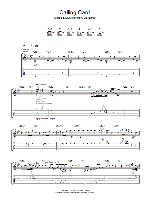 Rory Gallagher Calling Card sheet music notes and chords arranged for Guitar Tab