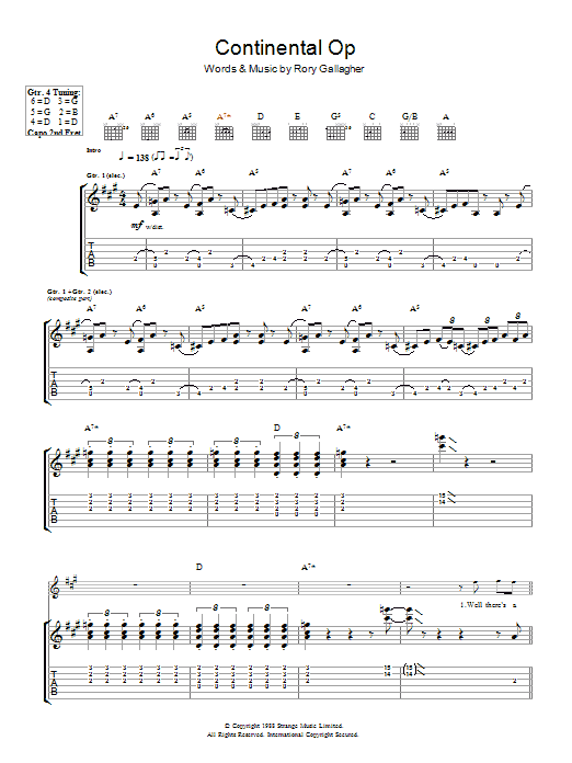 Rory Gallagher Continental Op sheet music notes and chords arranged for Guitar Tab