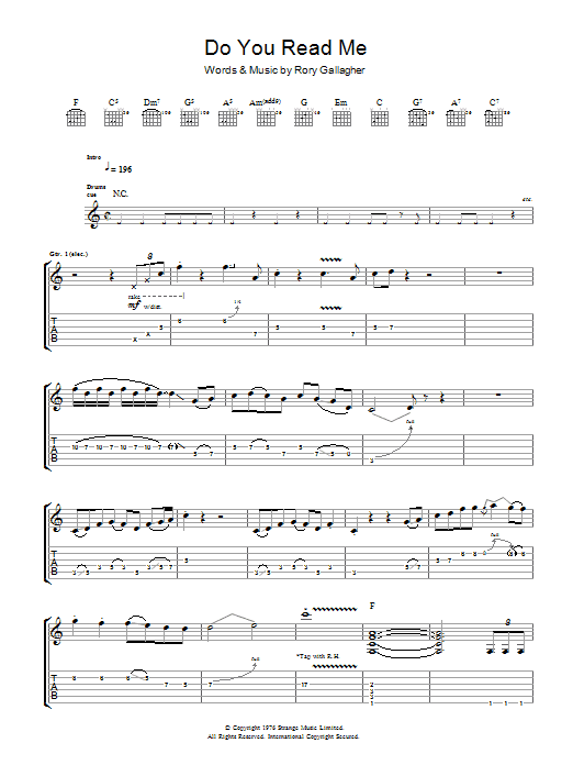 Rory Gallagher Do You Read Me sheet music notes and chords arranged for Guitar Tab
