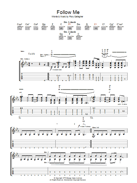 Rory Gallagher Follow Me sheet music notes and chords arranged for Guitar Tab