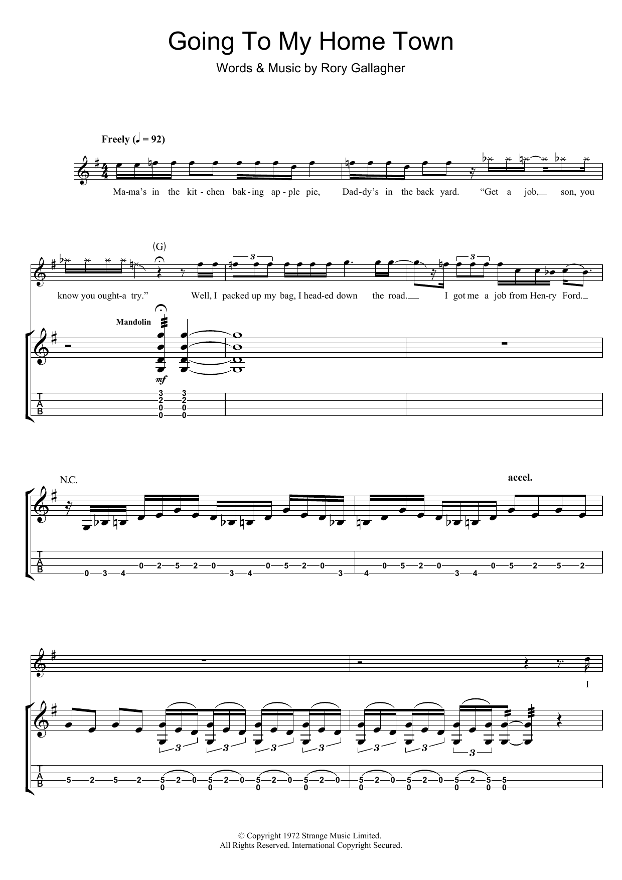 Rory Gallagher Going To My Home Town sheet music notes and chords arranged for Guitar Tab