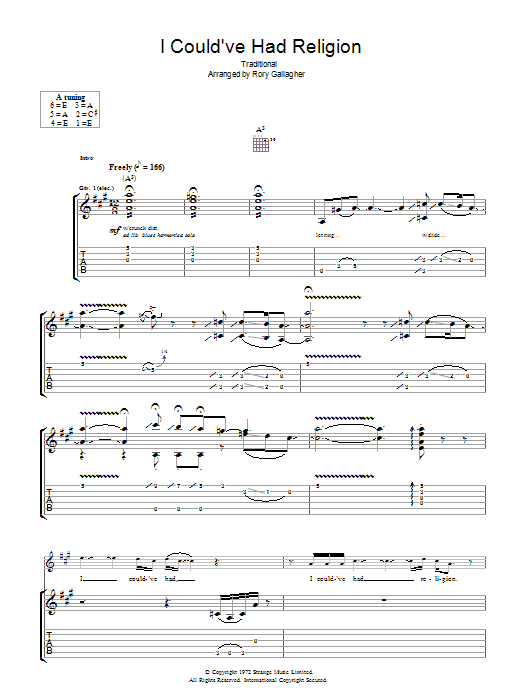 Rory Gallagher I Could've Had Religion sheet music notes and chords arranged for Guitar Tab