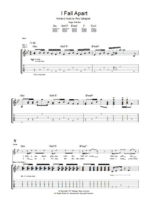 Rory Gallagher I Fall Apart sheet music notes and chords arranged for Guitar Tab