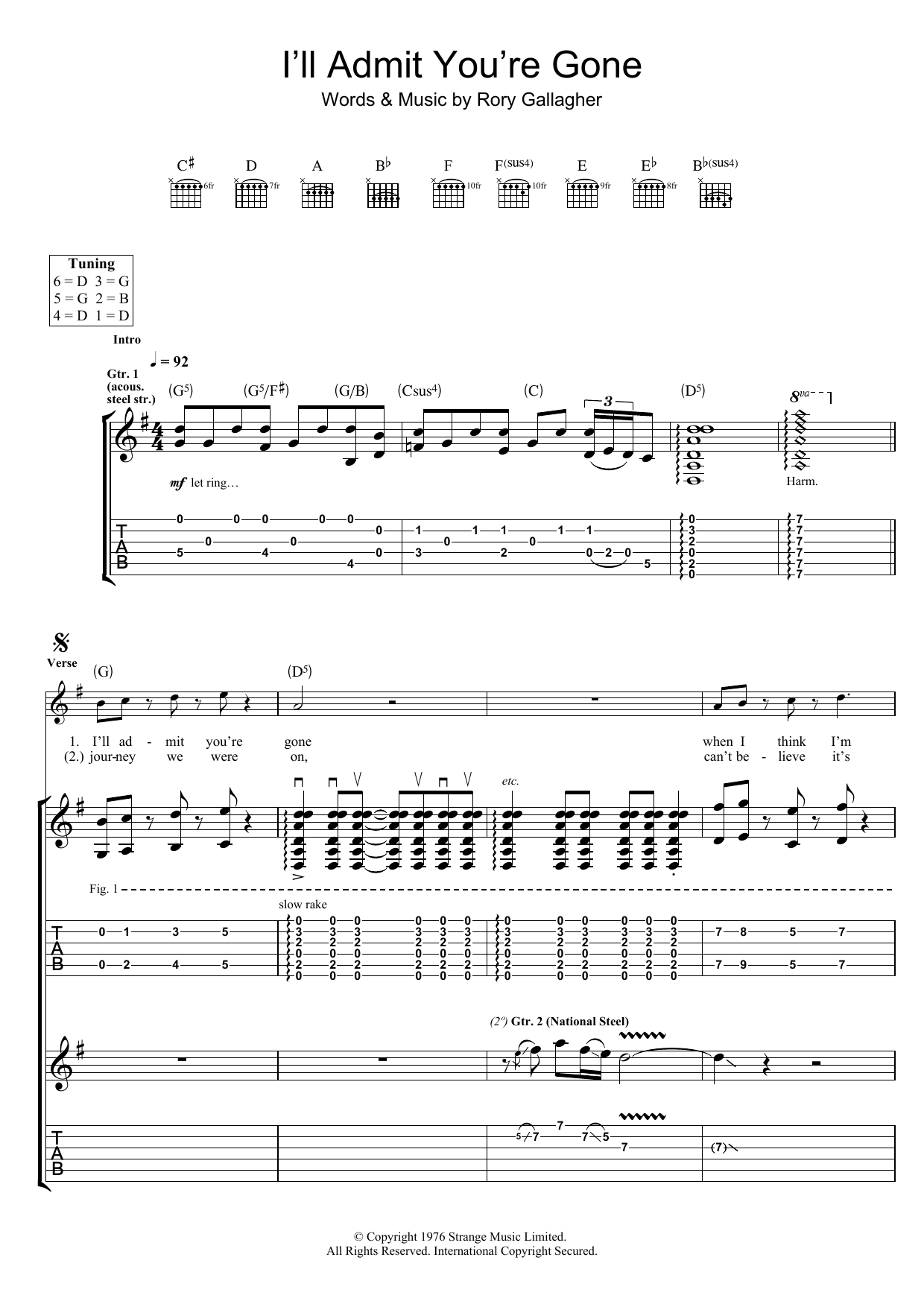 Rory Gallagher I'll Admit You're Gone sheet music notes and chords arranged for Guitar Tab
