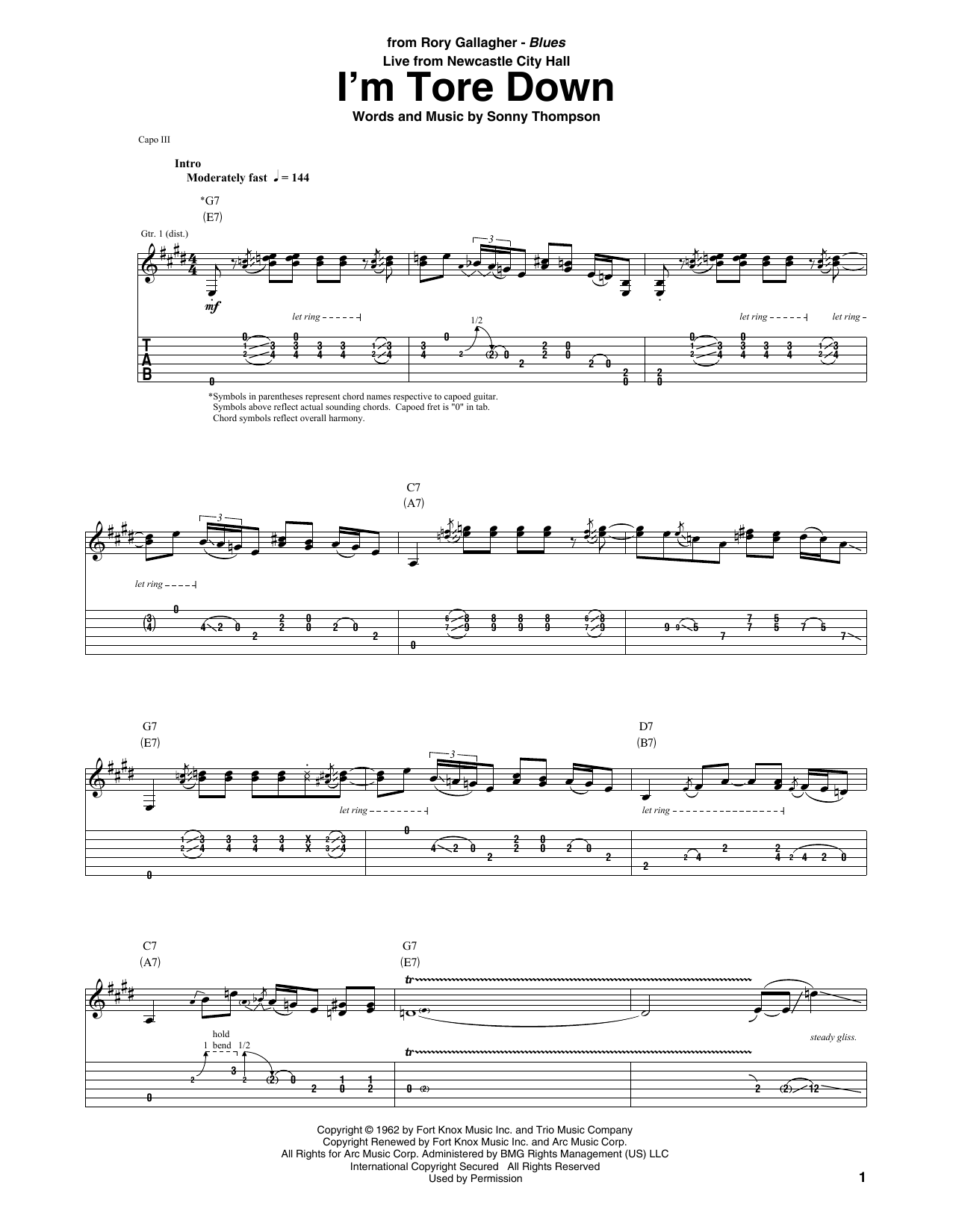 Rory Gallagher I'm Tore Down sheet music notes and chords arranged for Guitar Tab