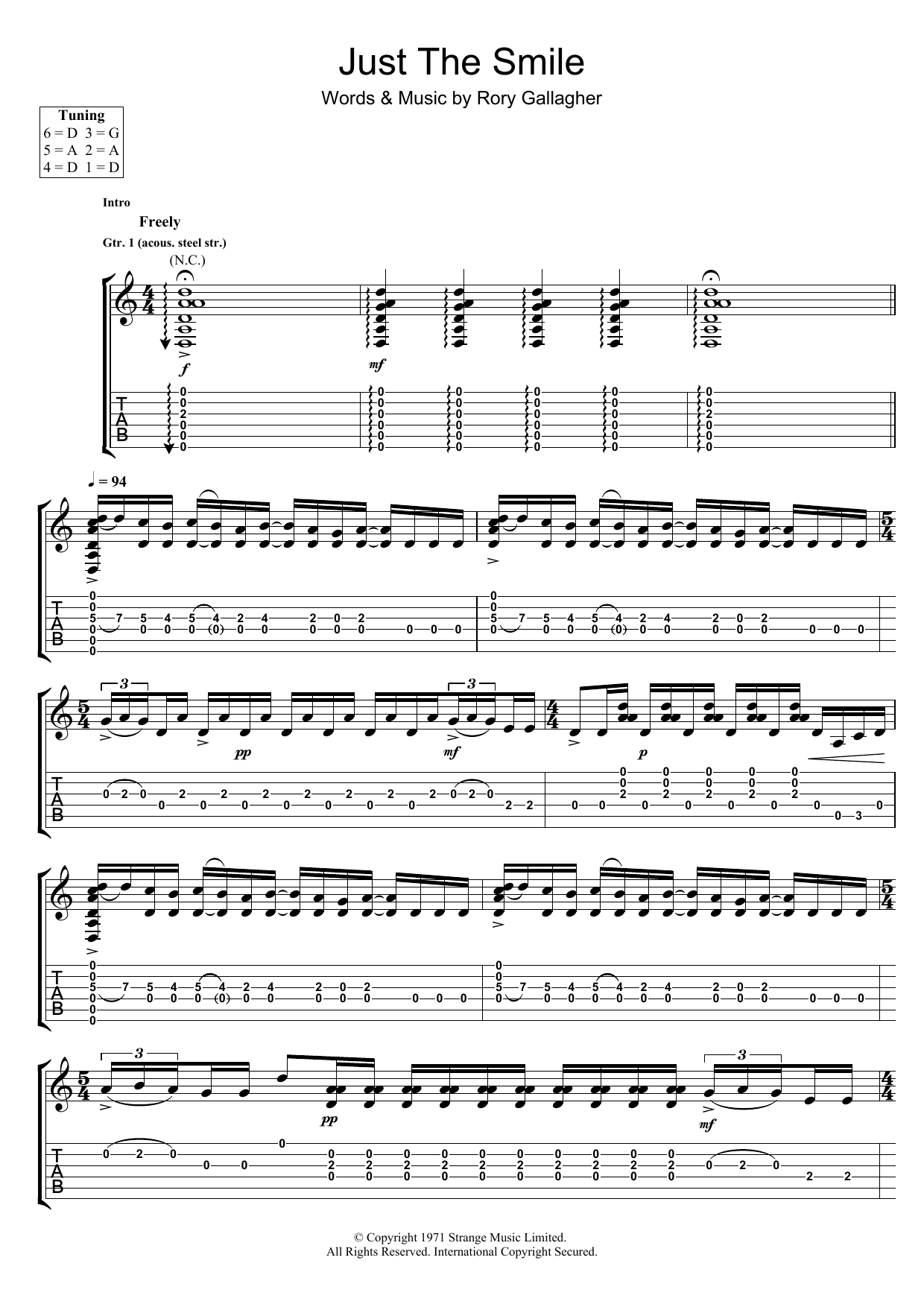 Rory Gallagher Just The Smile sheet music notes and chords arranged for Guitar Tab