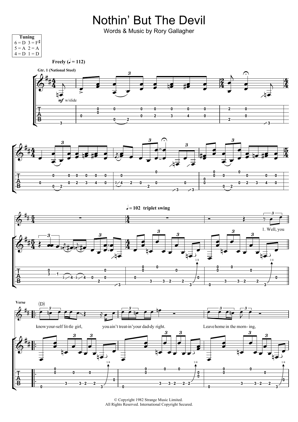 Rory Gallagher Nothing But The Devil sheet music notes and chords arranged for Guitar Tab