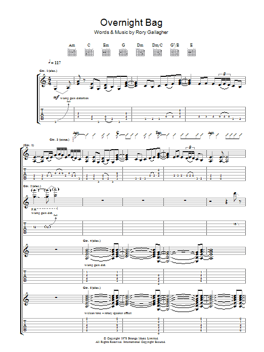 Rory Gallagher Overnight Bag sheet music notes and chords arranged for Guitar Tab