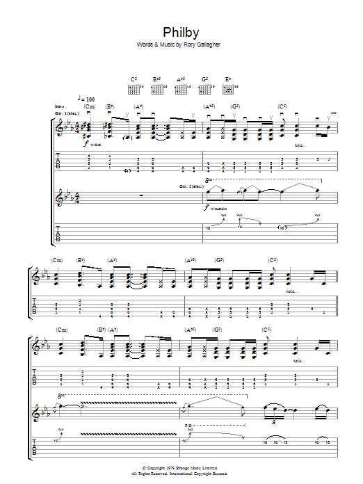 Rory Gallagher Philby sheet music notes and chords arranged for Guitar Tab