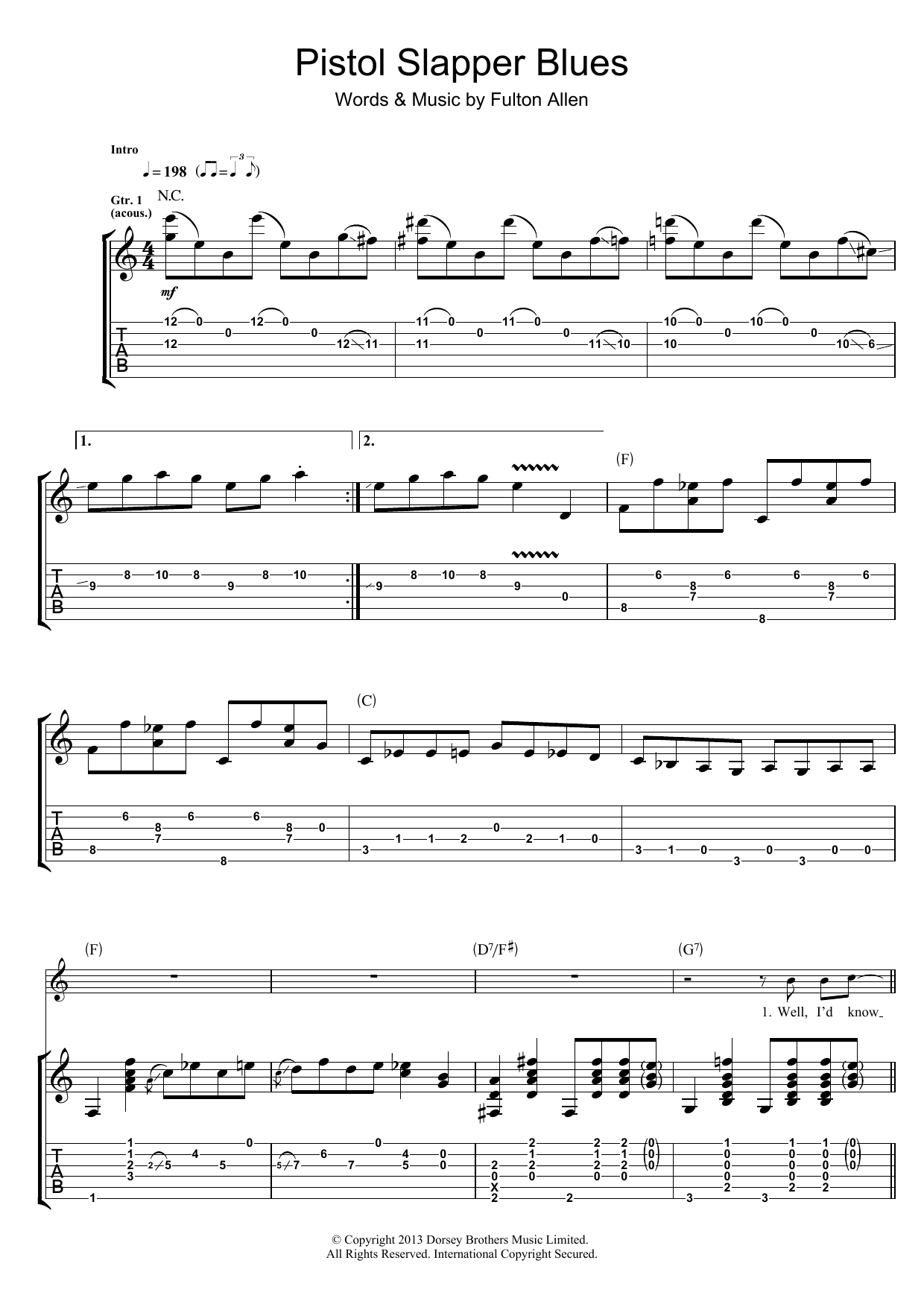Rory Gallagher Pistol Slapper Blues sheet music notes and chords arranged for Guitar Tab