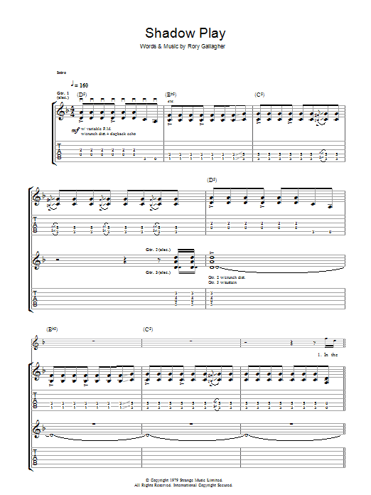 Rory Gallagher Shadow Play sheet music notes and chords arranged for Guitar Tab