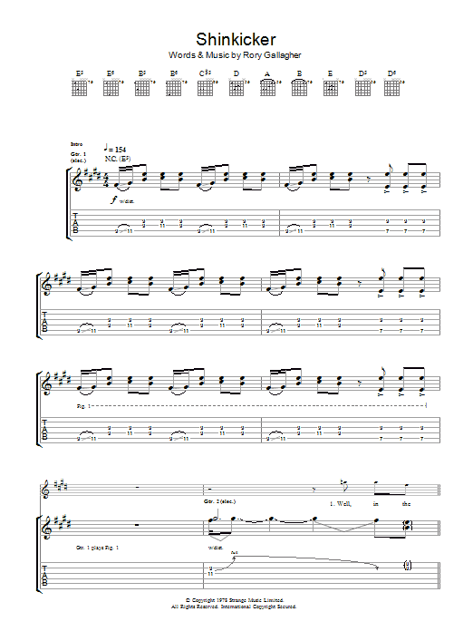 Rory Gallagher Shinkicker sheet music notes and chords arranged for Guitar Tab