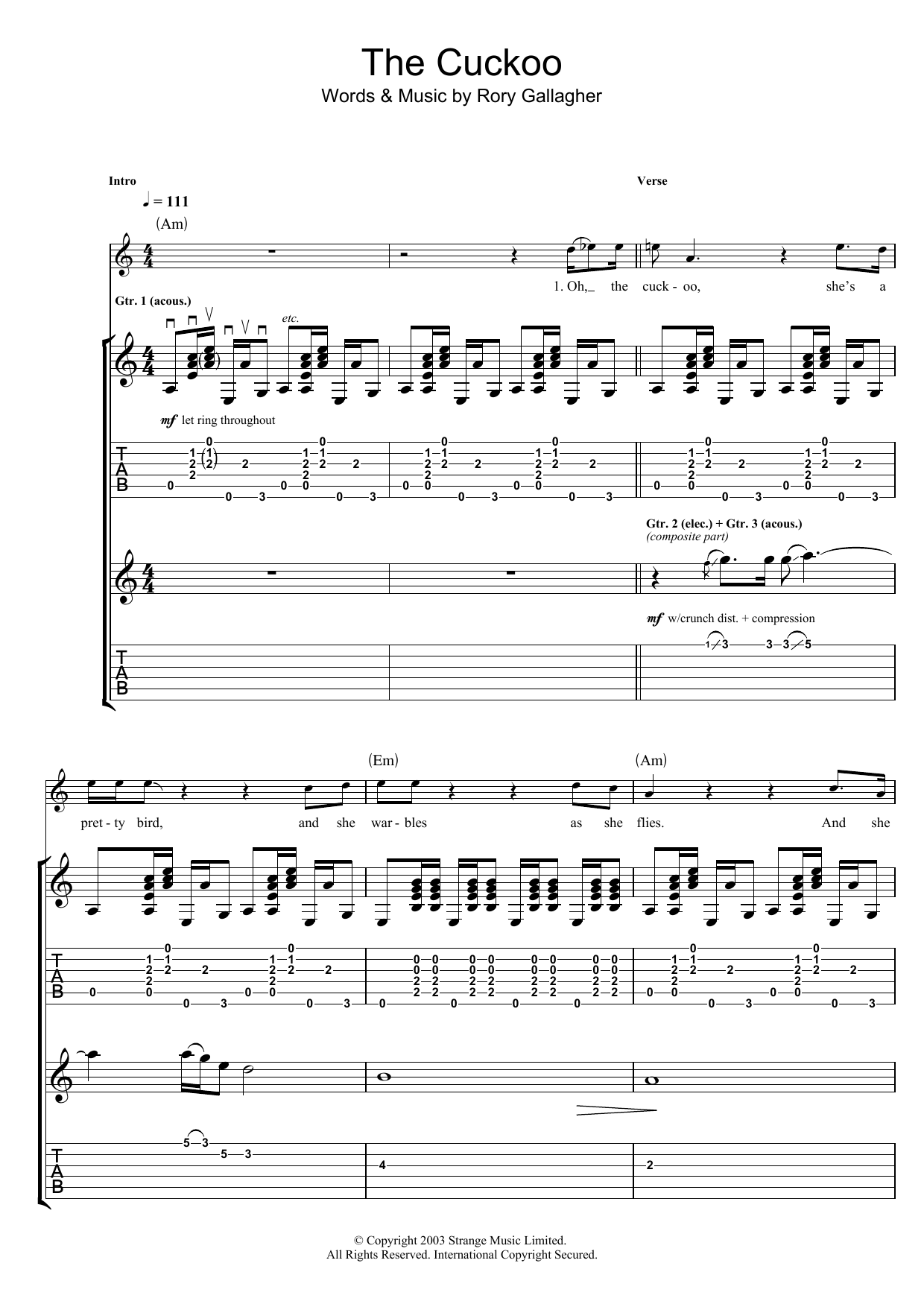 Rory Gallagher The Cuckoo sheet music notes and chords arranged for Guitar Tab