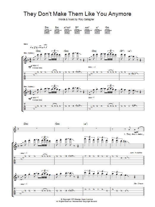 Rory Gallagher They Don't Make Them Like You Anymore sheet music notes and chords arranged for Guitar Tab