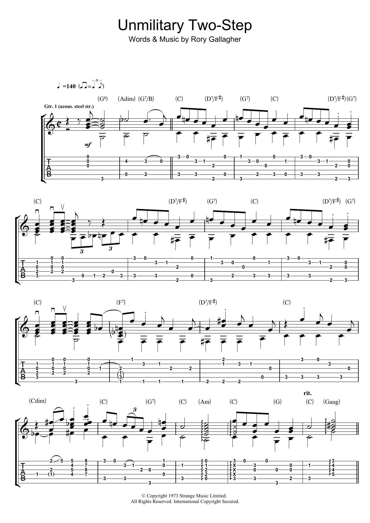 Rory Gallagher Unmilitary Two Step sheet music notes and chords arranged for Guitar Tab
