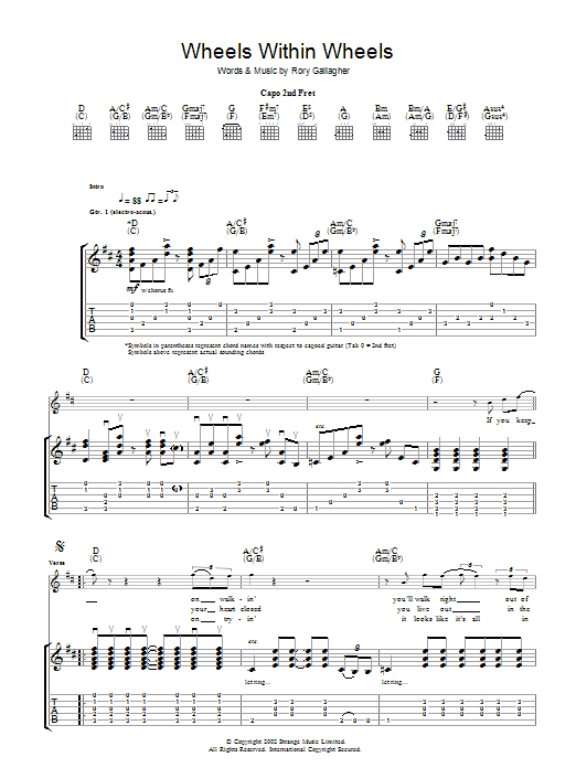 Rory Gallagher Wheels Within Wheels sheet music notes and chords arranged for Guitar Tab