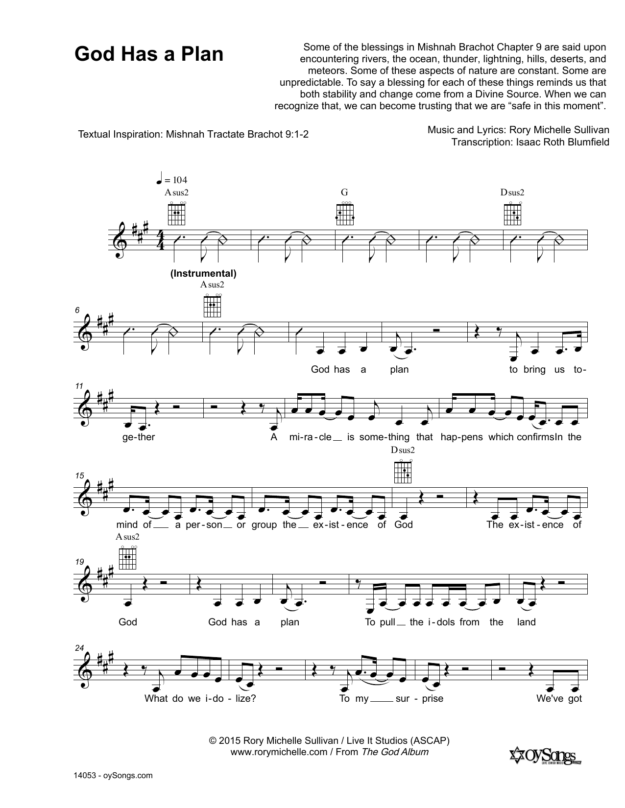 Rory Michelle Sullivan God Has a Plan sheet music notes and chords arranged for Lead Sheet / Fake Book