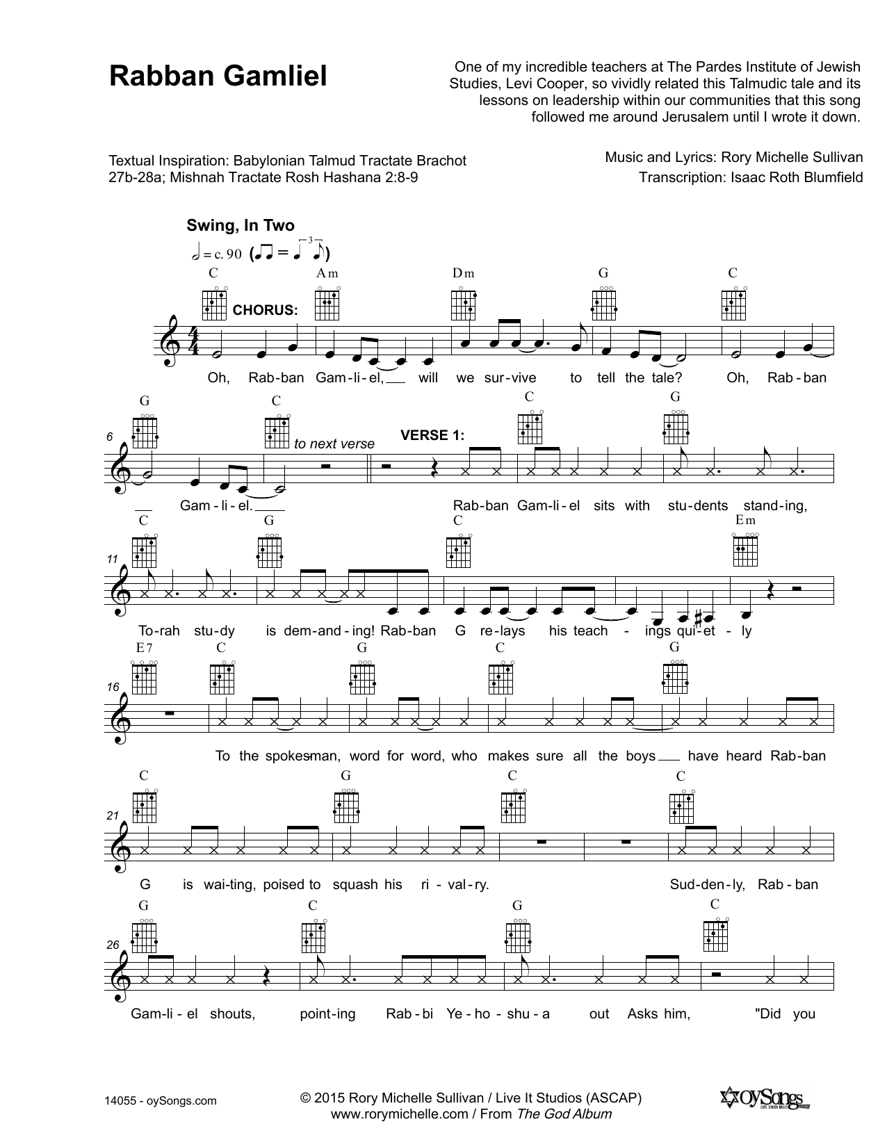 Rory Michelle Sullivan Rabban Gamliel sheet music notes and chords arranged for Lead Sheet / Fake Book