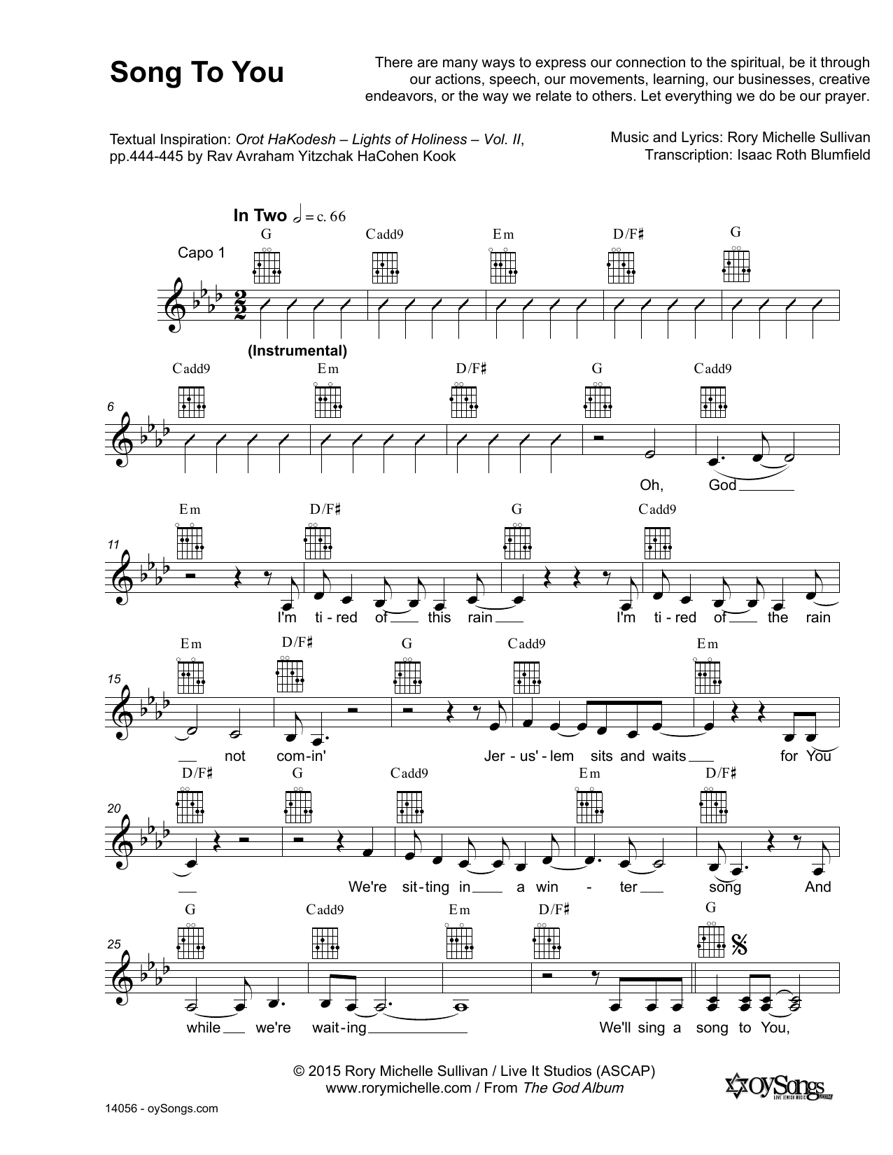 Rory Michelle Sullivan Song To You sheet music notes and chords arranged for Lead Sheet / Fake Book