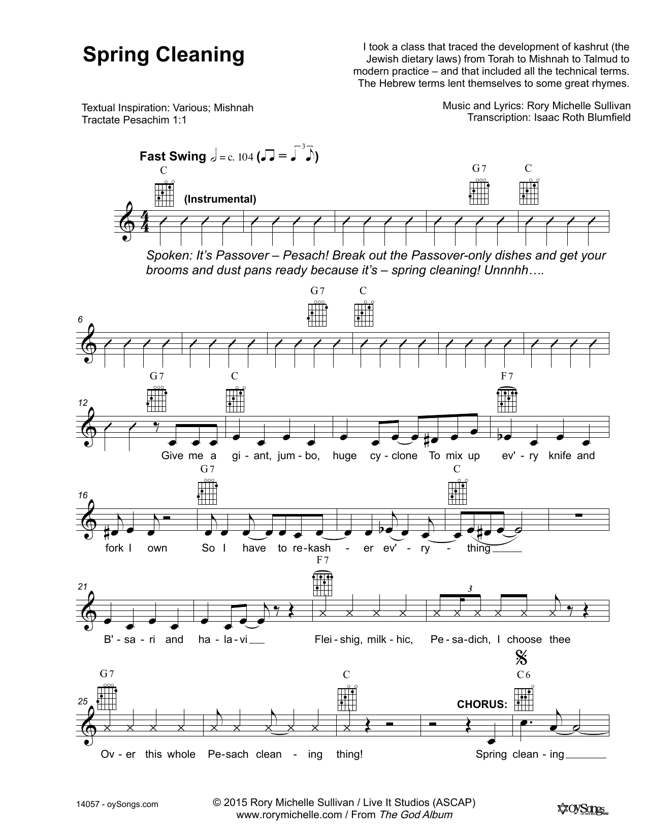 Rory Michelle Sullivan Spring Cleaning sheet music notes and chords arranged for Lead Sheet / Fake Book