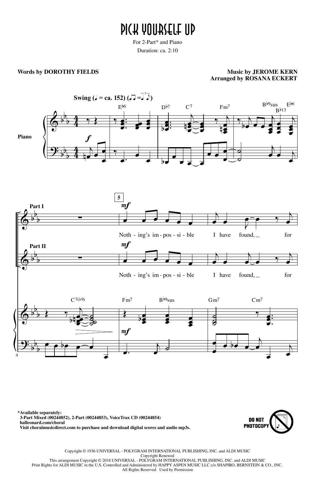 Rosana Eckert Pick Yourself Up sheet music notes and chords arranged for 3-Part Mixed Choir